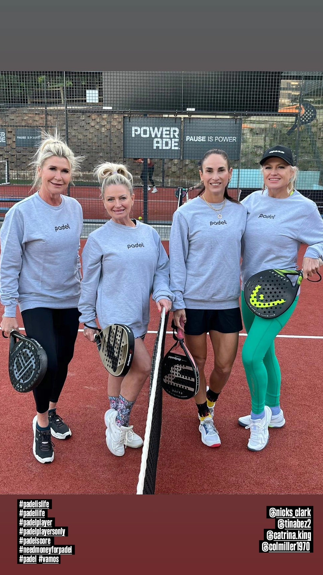 Four padel players wearing personalised Zazu team shirts